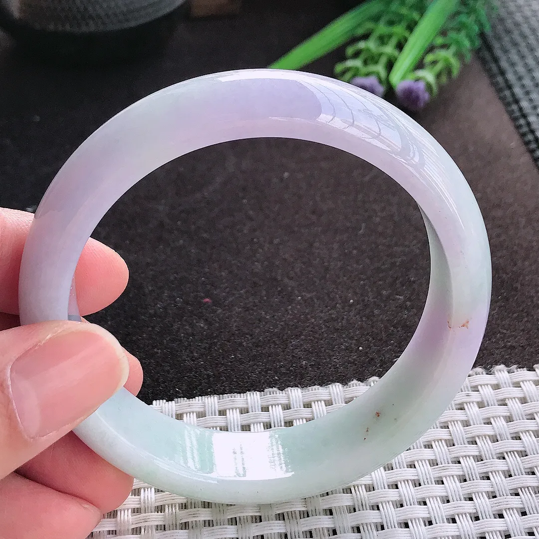 天然A货翡翠59.8/15.7/8.1老坑精美油润紫罗兰手镯宽边玉镯手环