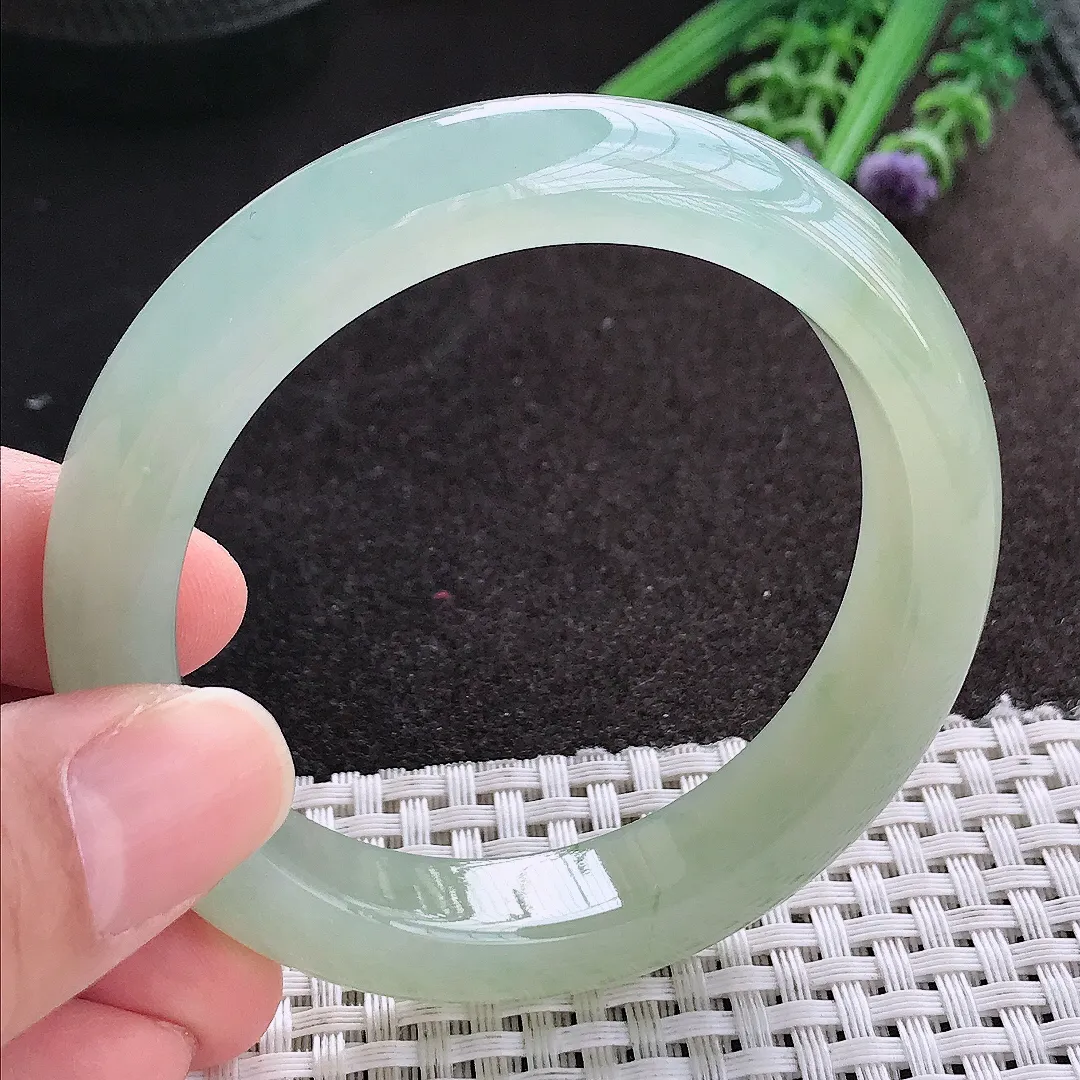 天然A货翡翠54.5/11.9/9老坑冰胶果冻蜜蜡黄黄翡手镯宽边玉镯手环