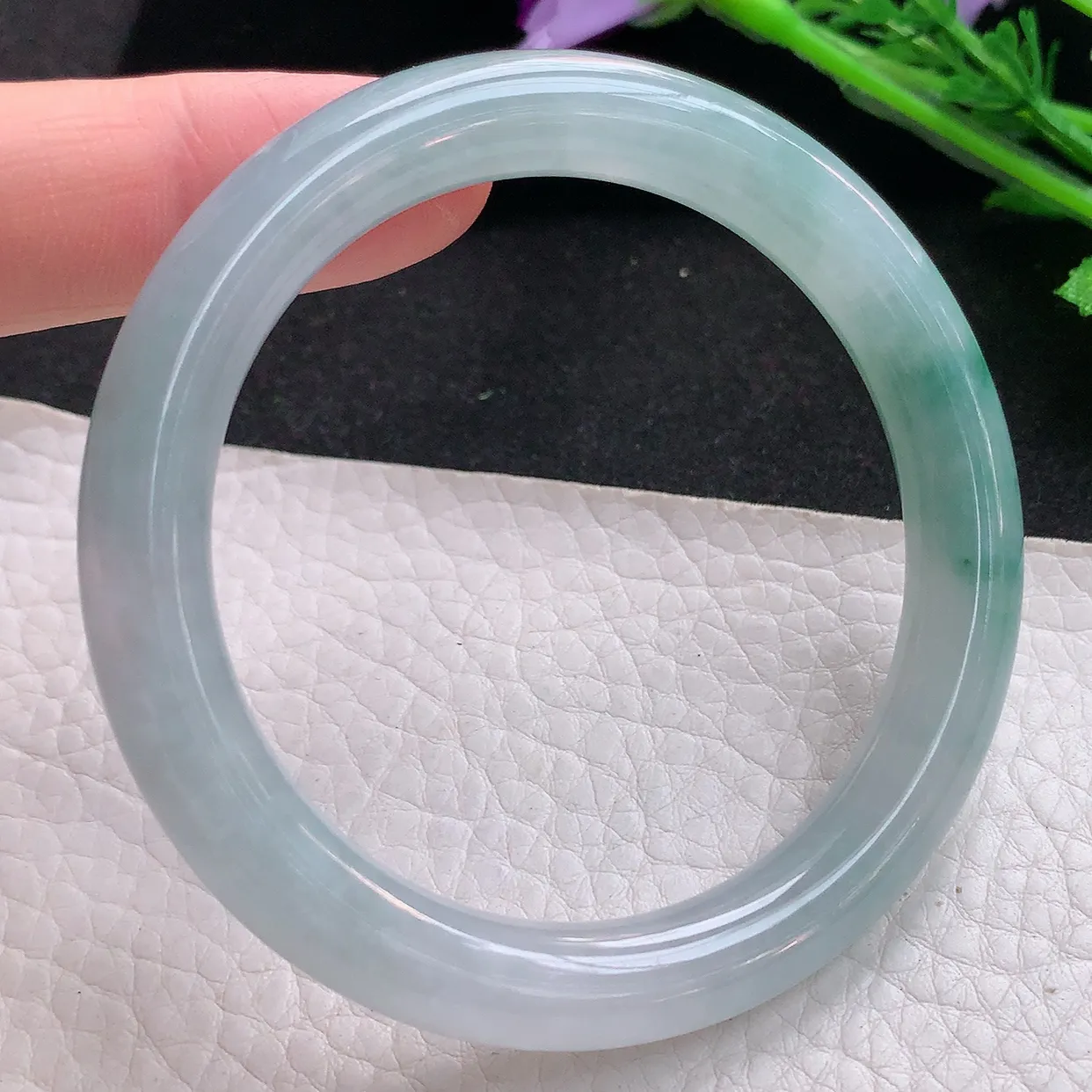 xh自然光53*8.6美人镯 翡翠玉手镯冰飘花圆条玉手环 美人镯