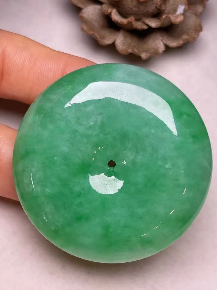 冰糯种满色【大平安扣】吊坠，种水好，玉质细腻 ，卖相好