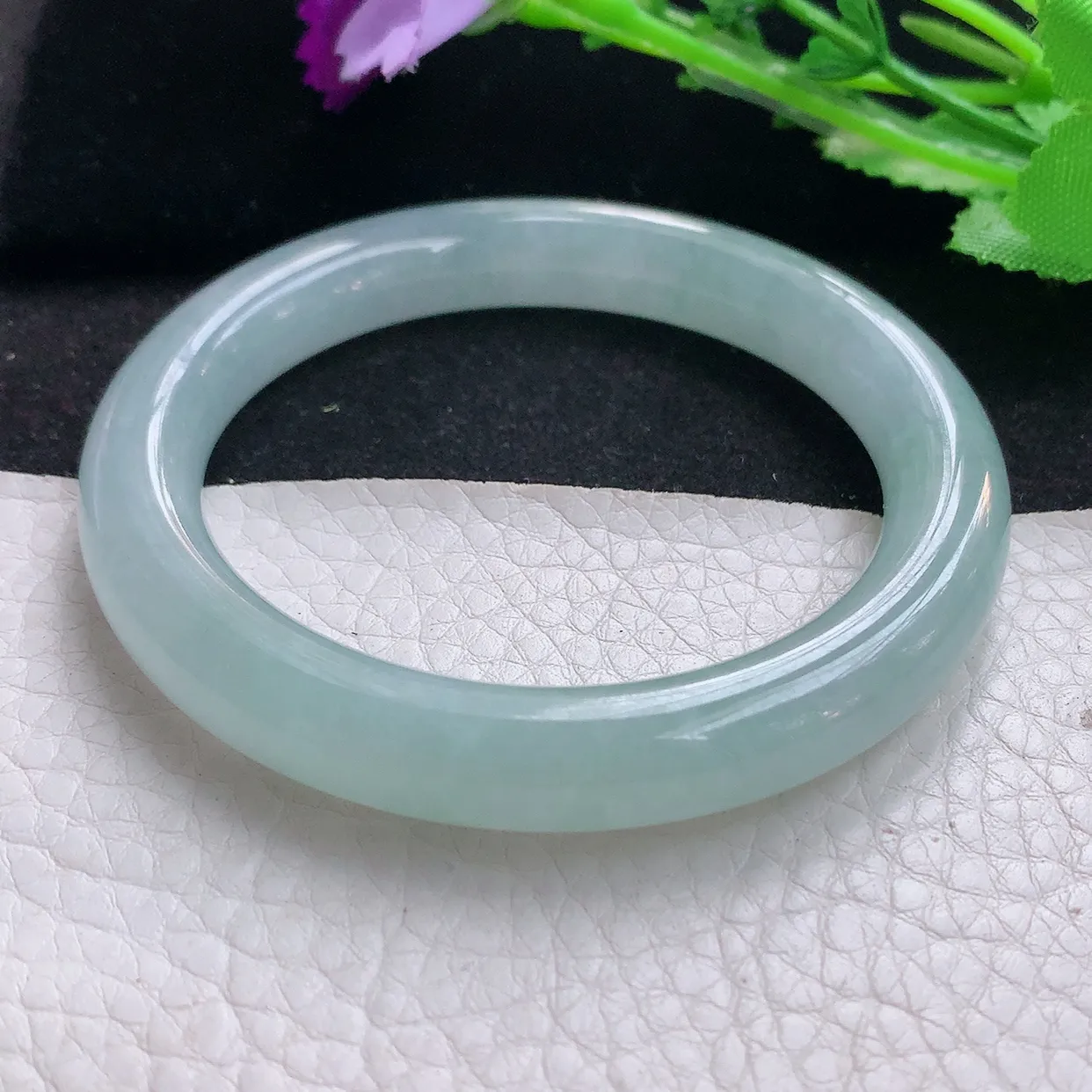 jm自然光55*9.8美人镯 缅甸翡翠A货冰晴纯美圆条玉手镯玉手环