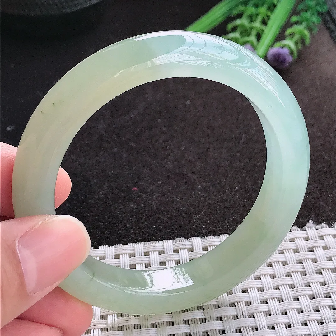 天然A货翡翠54.5/11.9/9老坑冰胶果冻蜜蜡黄黄翡手镯宽边玉镯手环