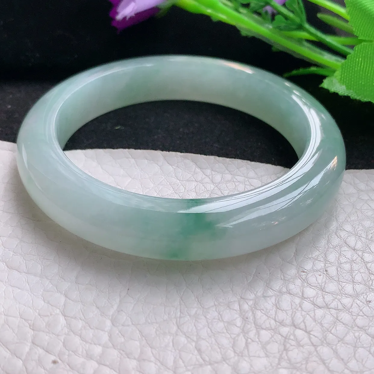 fx自然光56*11.4*9.2平安镯 缅甸翡翠玉手镯冰飘花宽边玉手环 美人镯