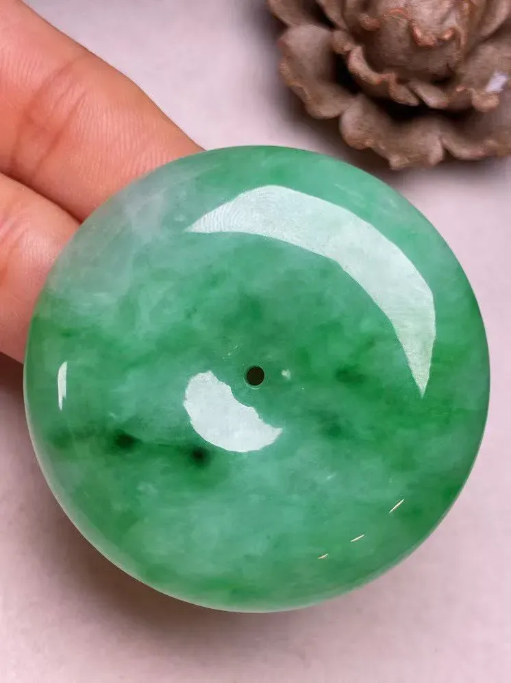 冰糯种满色【大平安扣】吊坠，种水好，玉质细腻 ，卖相好