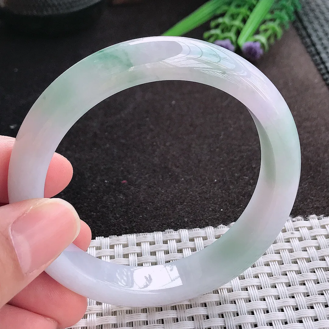 天然A货翡翠58.5/12.6/8.5老坑冰润水灵飘花手镯宽边玉镯手环