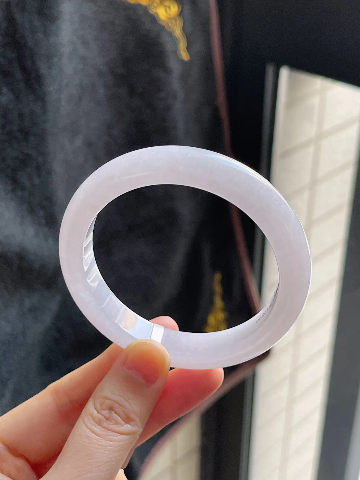 正圈55.8圈口，翡翠冰糯种淡紫色手镯