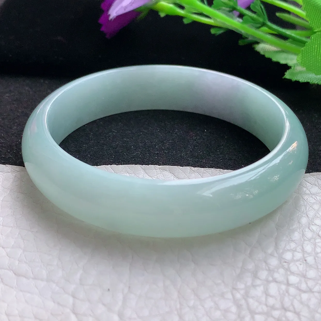 nr自然光59*14.2*7平安镯 缅甸翡翠A货玉手镯晴底飘紫宽边玉手环