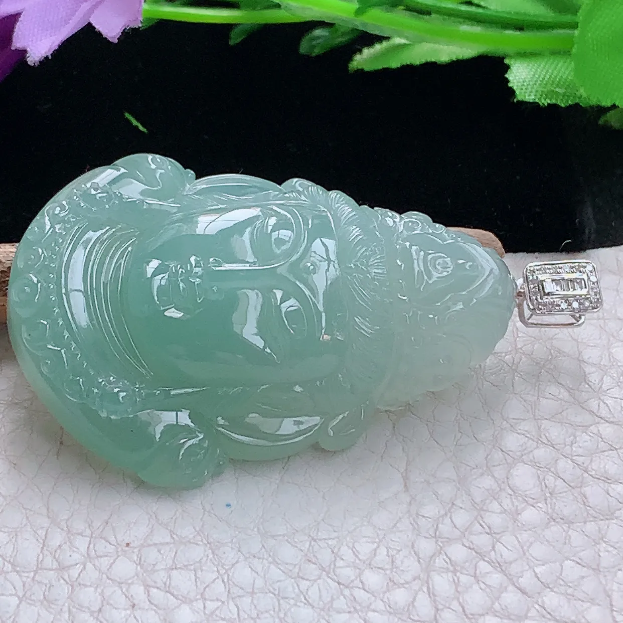 yl实拍53.3*38*11.5缅甸天然翡翠精雕冰晴观音头玉吊坠 观音首菩萨玉挂件