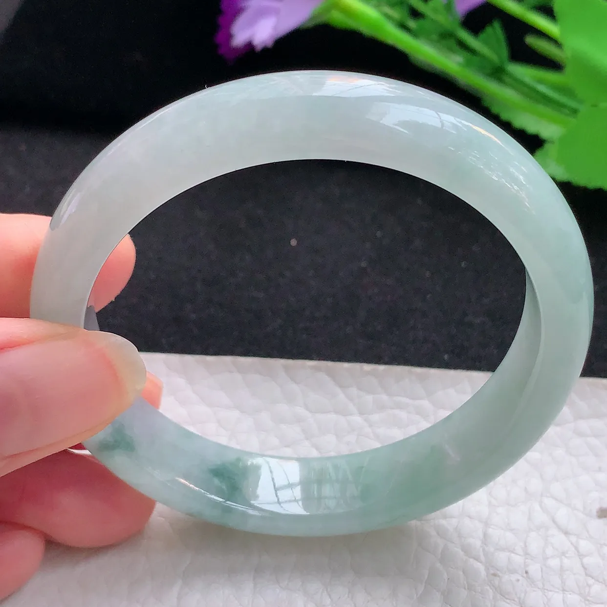 xx自然光55*12.6*7.2平安镯 缅甸翡翠A货玉手镯冰飘花宽边玉手环