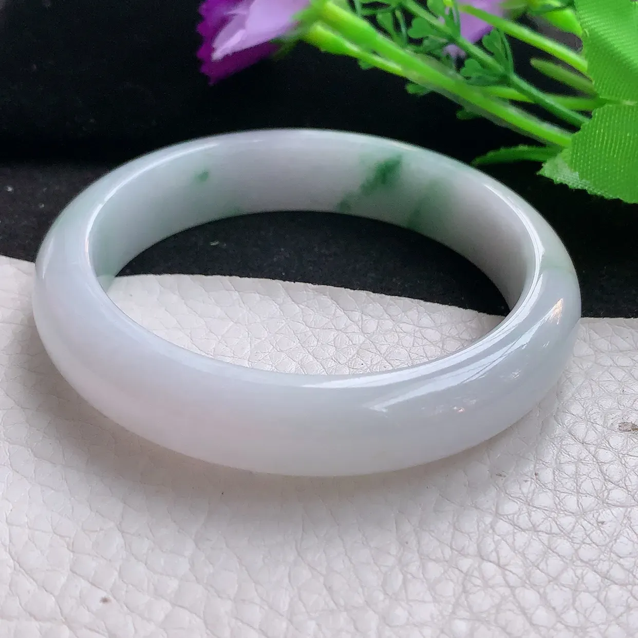 ee自然光59*13.8*8.2平安镯 缅甸翡翠A货飘花宽边玉手镯玉手环