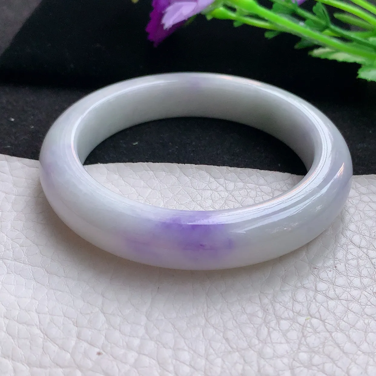 xx自然光57.5*12.5*9.8平安镯 翡翠A货飘紫宽边玉手镯玉手环