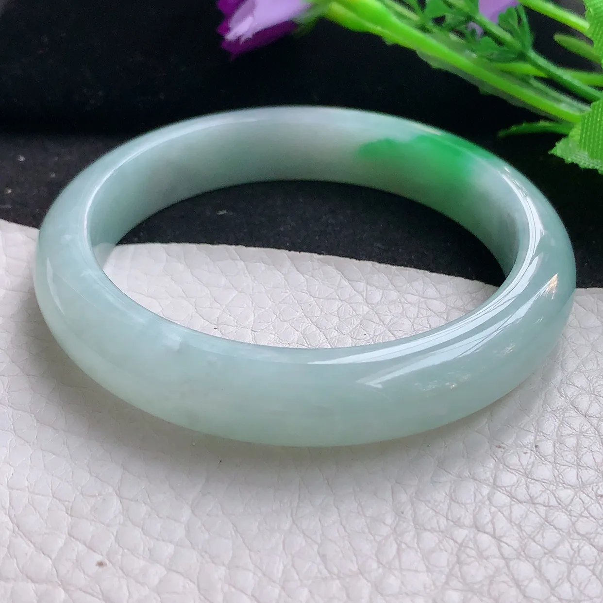 fx自然光58.5*12.2*8.2平安镯 翡翠玉手镯冰飘阳绿宽边玉手环