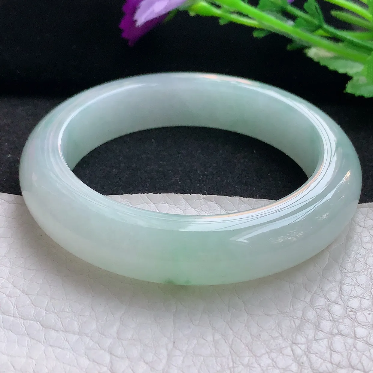 nr自然光55.5*13*10平安镯 缅甸翡翠A货玉手镯飘花厚装宽边玉手环