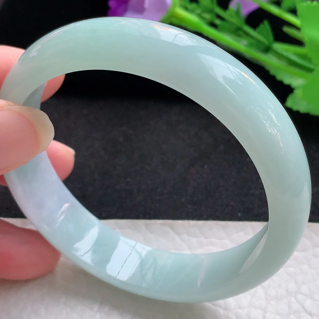 nr自然光59*14.2*7平安镯 缅甸翡翠A货玉手镯晴底飘紫宽边玉手环