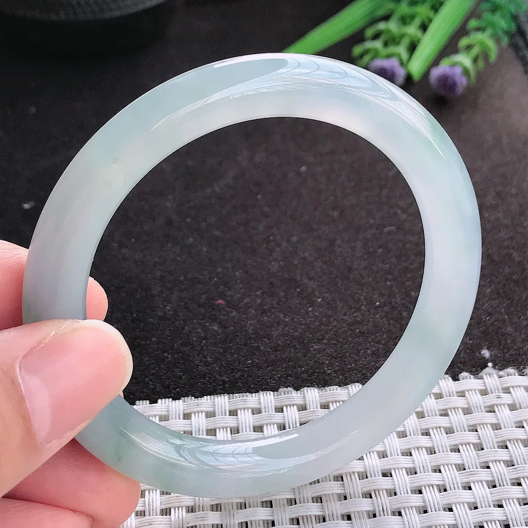 天然A货翡翠55/8.8/9.3老坑冰胶果冻冰飘花圆条手镯翡翠玉镯手环