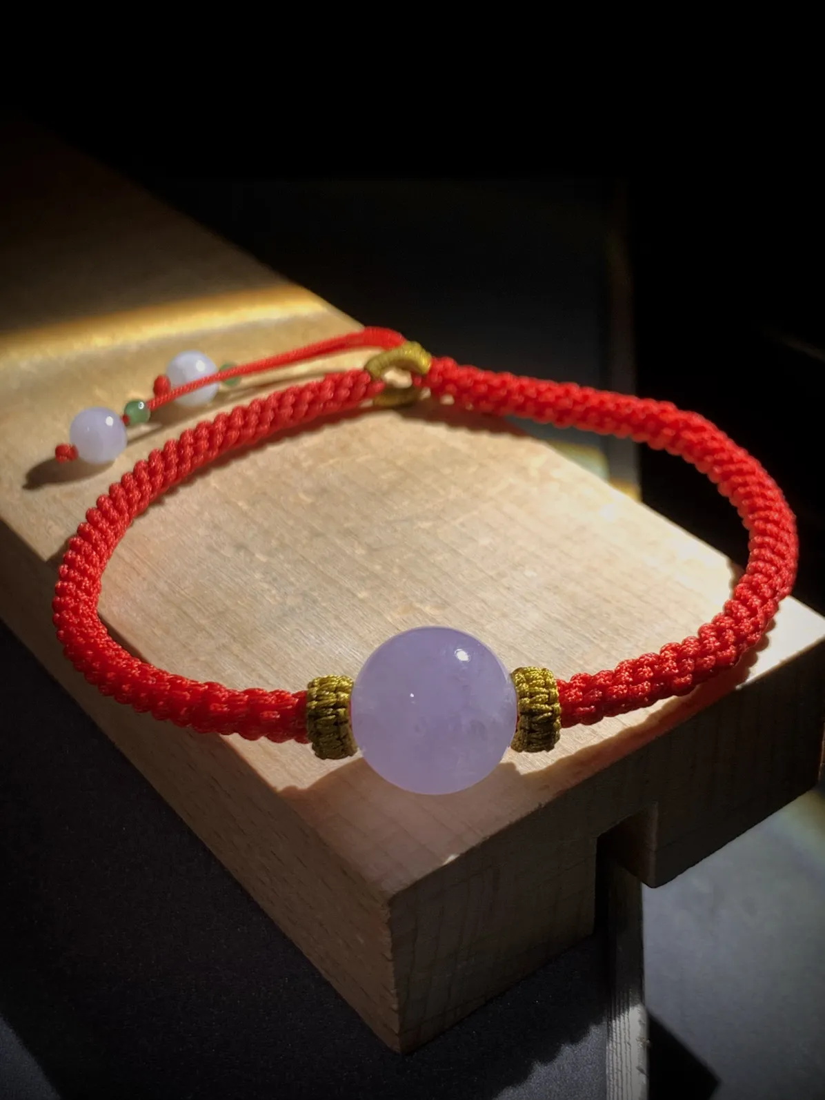 手工编绳，冰紫珠子时来运转手链，
直径12.5mm，