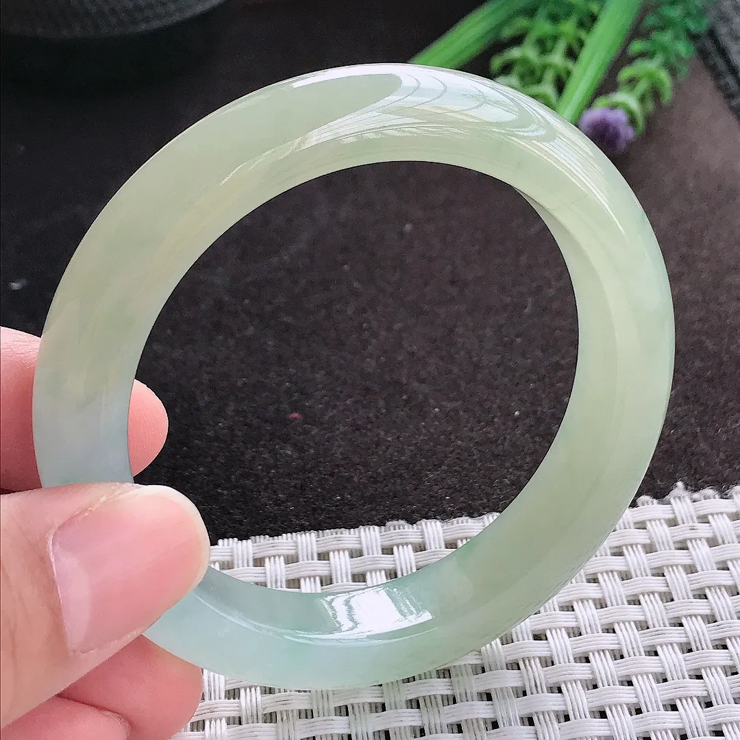 天然A货翡翠54.5/11.9/9老坑冰胶果冻蜜蜡黄黄翡手镯宽边玉镯手环