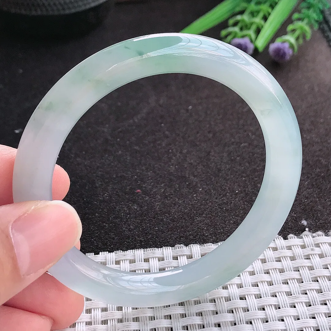 天然A货翡翠55/8.8/9.3老坑冰胶果冻冰飘花圆条手镯翡翠玉镯手环