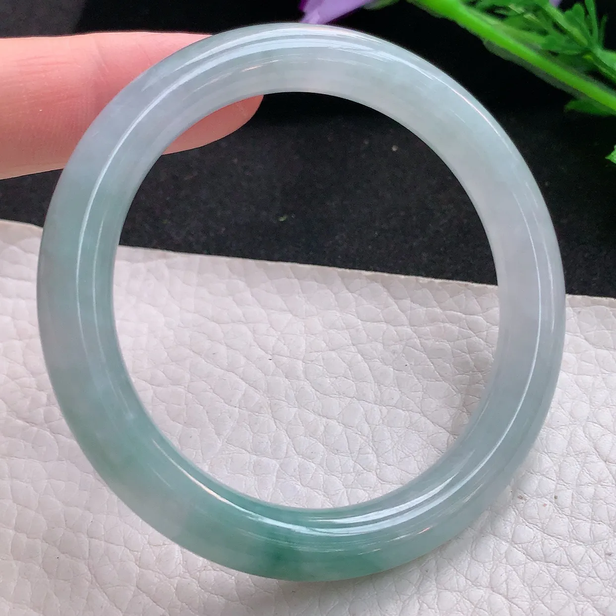 xh自然光53*8.6美人镯 翡翠玉手镯冰飘花圆条玉手环 美人镯