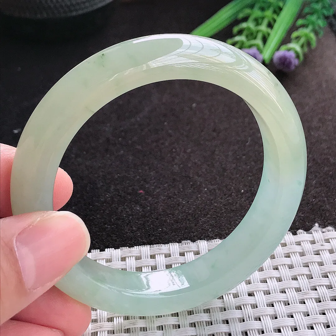 天然A货翡翠54.5/11.9/9老坑冰胶果冻蜜蜡黄黄翡手镯宽边玉镯手环