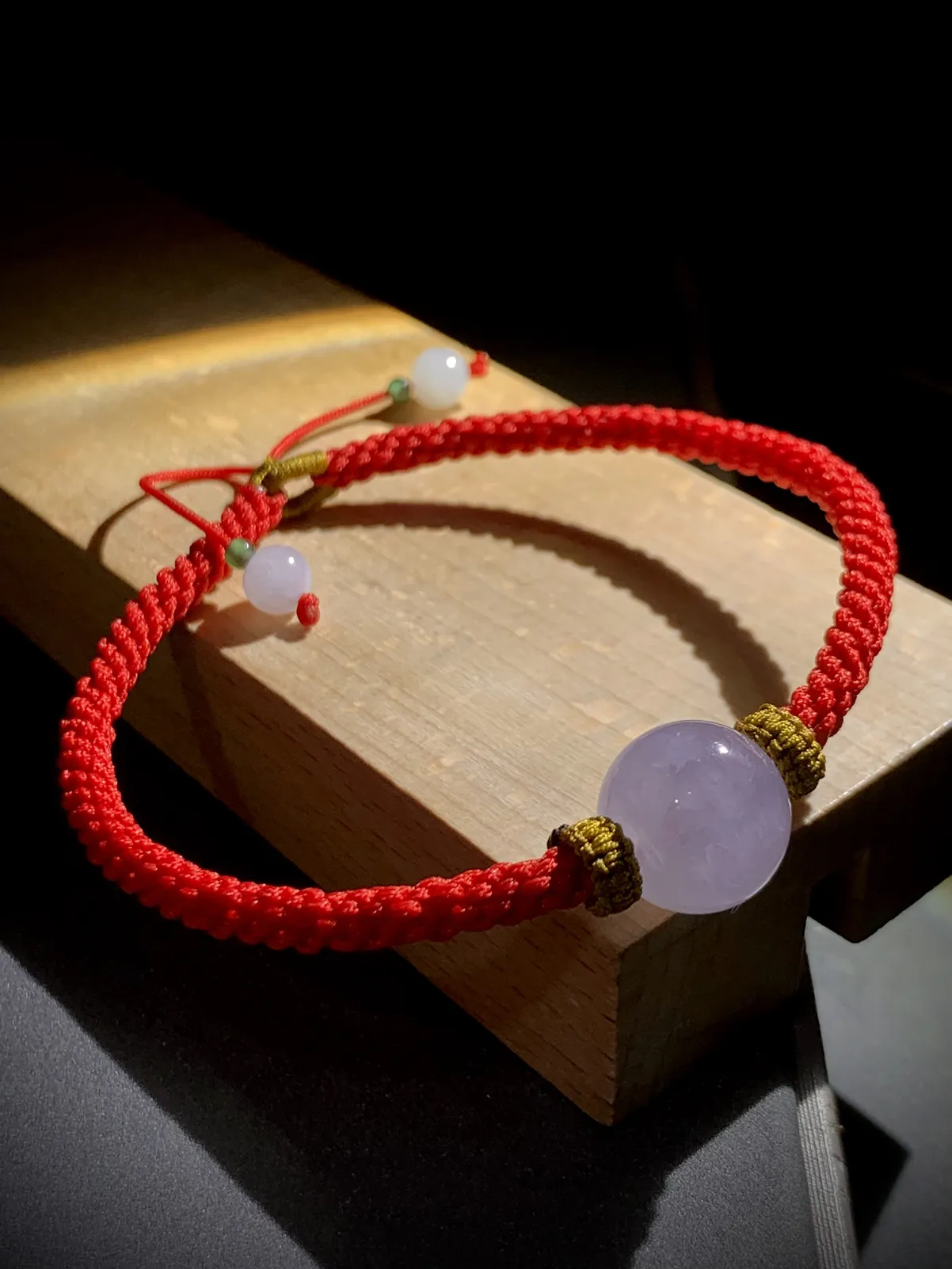 手工编绳，冰紫珠子时来运转手链，
直径12.5mm，