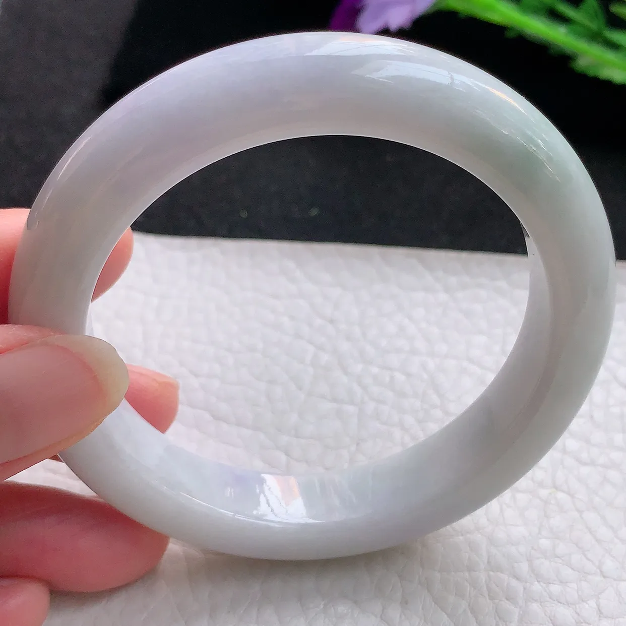 xx自然光57.5*12.5*9.8平安镯 翡翠A货飘紫宽边玉手镯玉手环