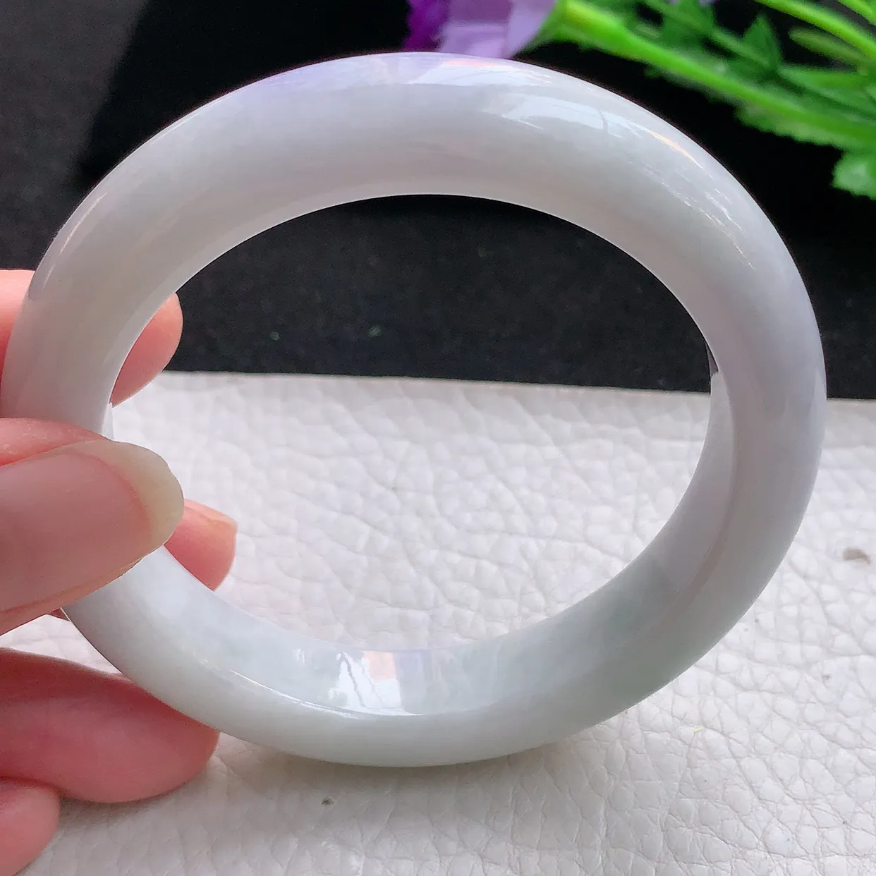 xx自然光57.5*12.5*9.8平安镯 翡翠A货飘紫宽边玉手镯玉手环