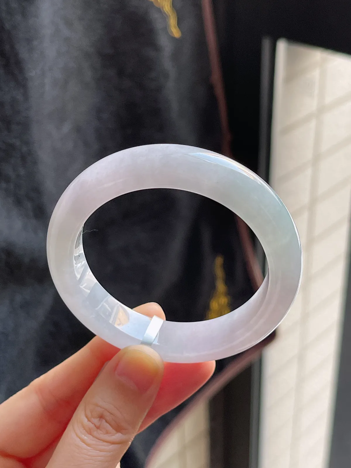 正圈51.2圈口，翡翠糯化种淡紫色手镯