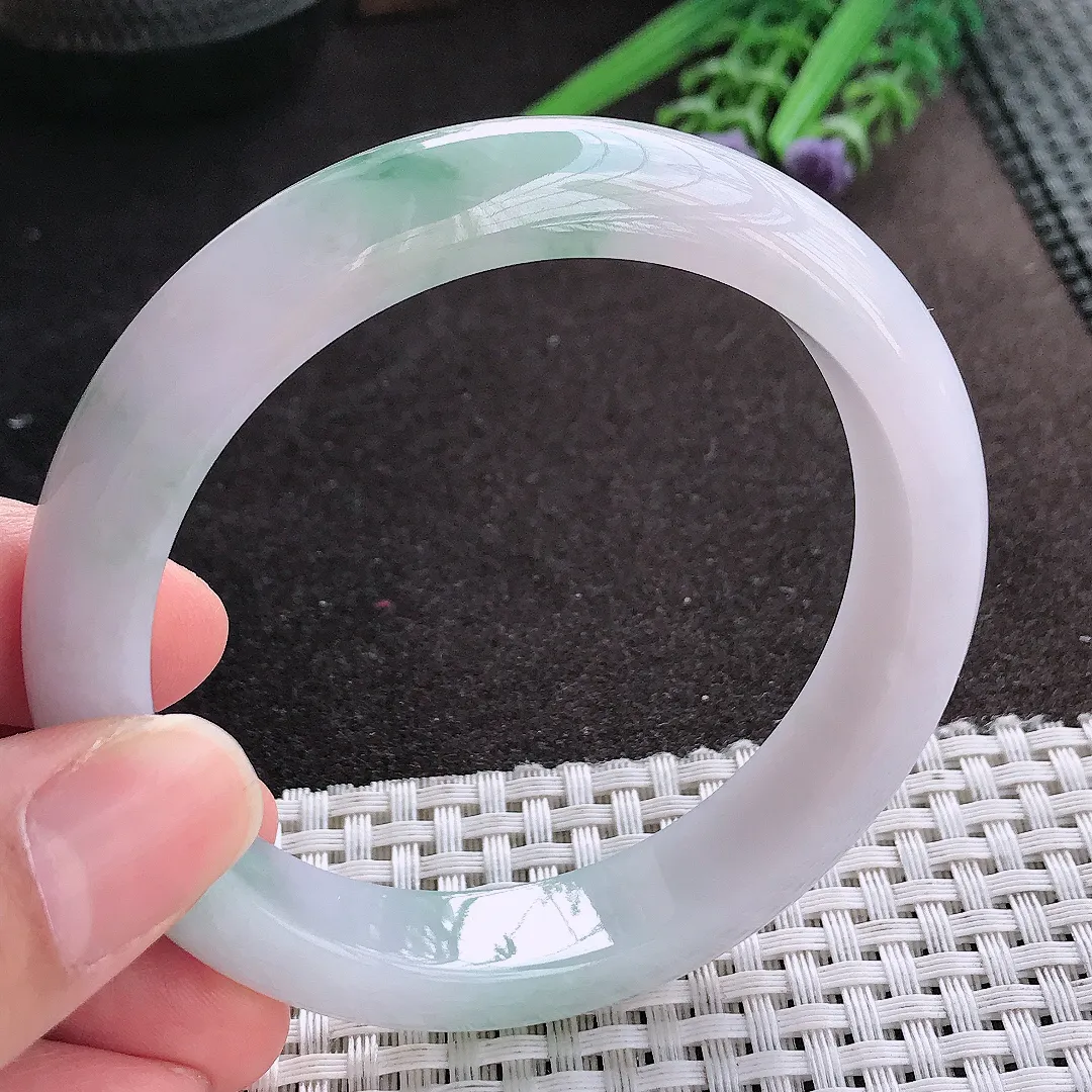 天然A货翡翠58.5/12.6/8.5老坑冰润水灵飘花手镯宽边玉镯手环