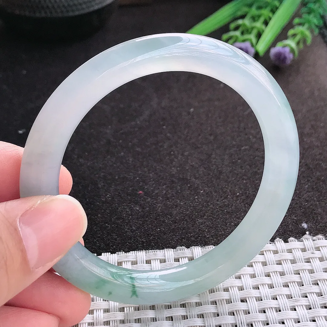 天然A货翡翠55/8.8/9.3老坑冰胶果冻冰飘花圆条手镯翡翠玉镯手环