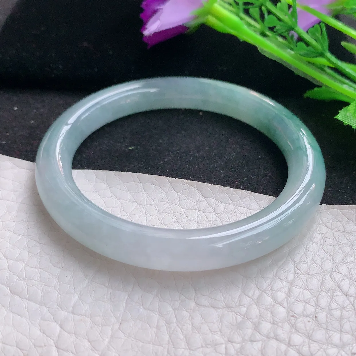 xh自然光53*8.6美人镯 翡翠玉手镯冰飘花圆条玉手环 美人镯