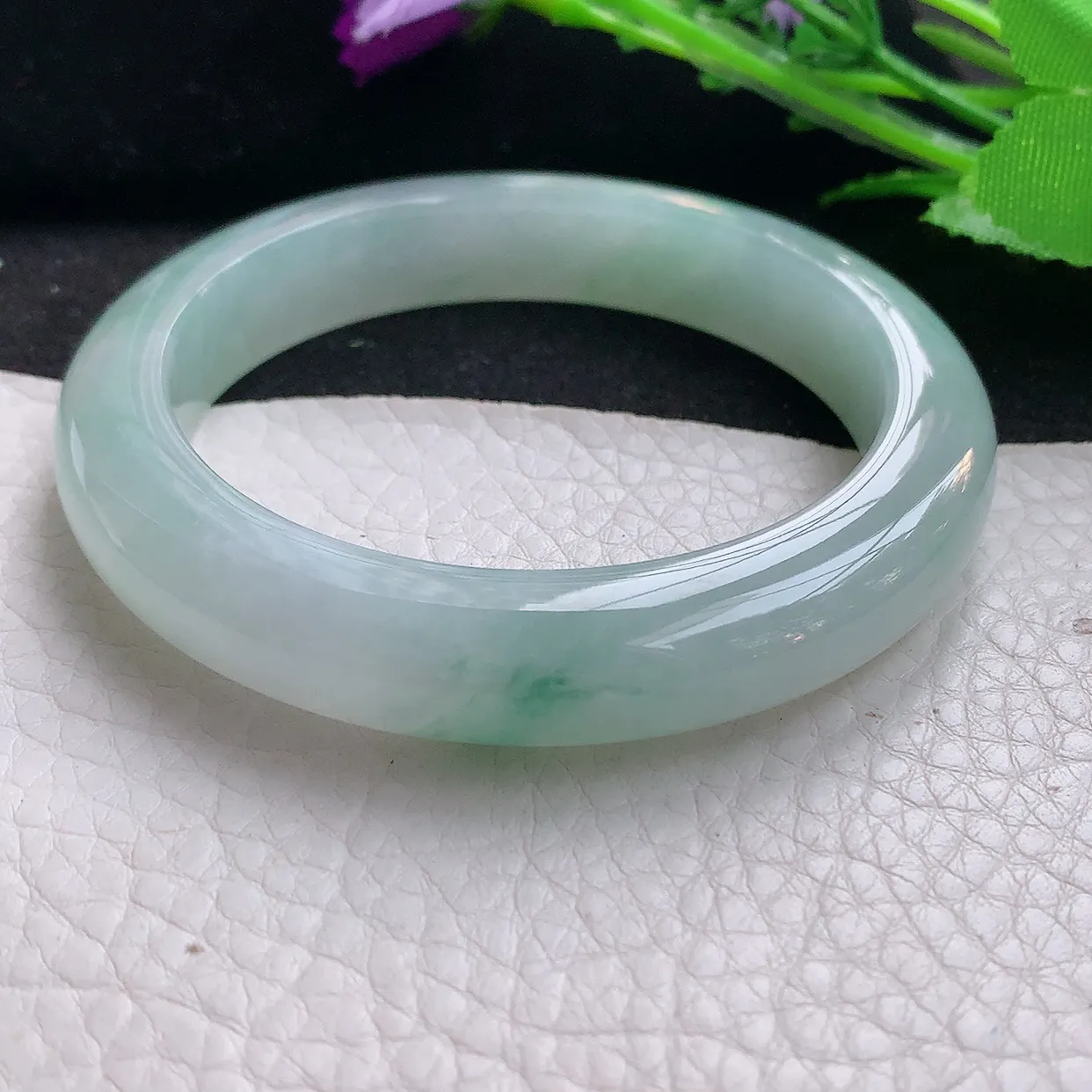 fx自然光56*11.4*9.2平安镯 缅甸翡翠玉手镯冰飘花宽边玉手环 美人镯