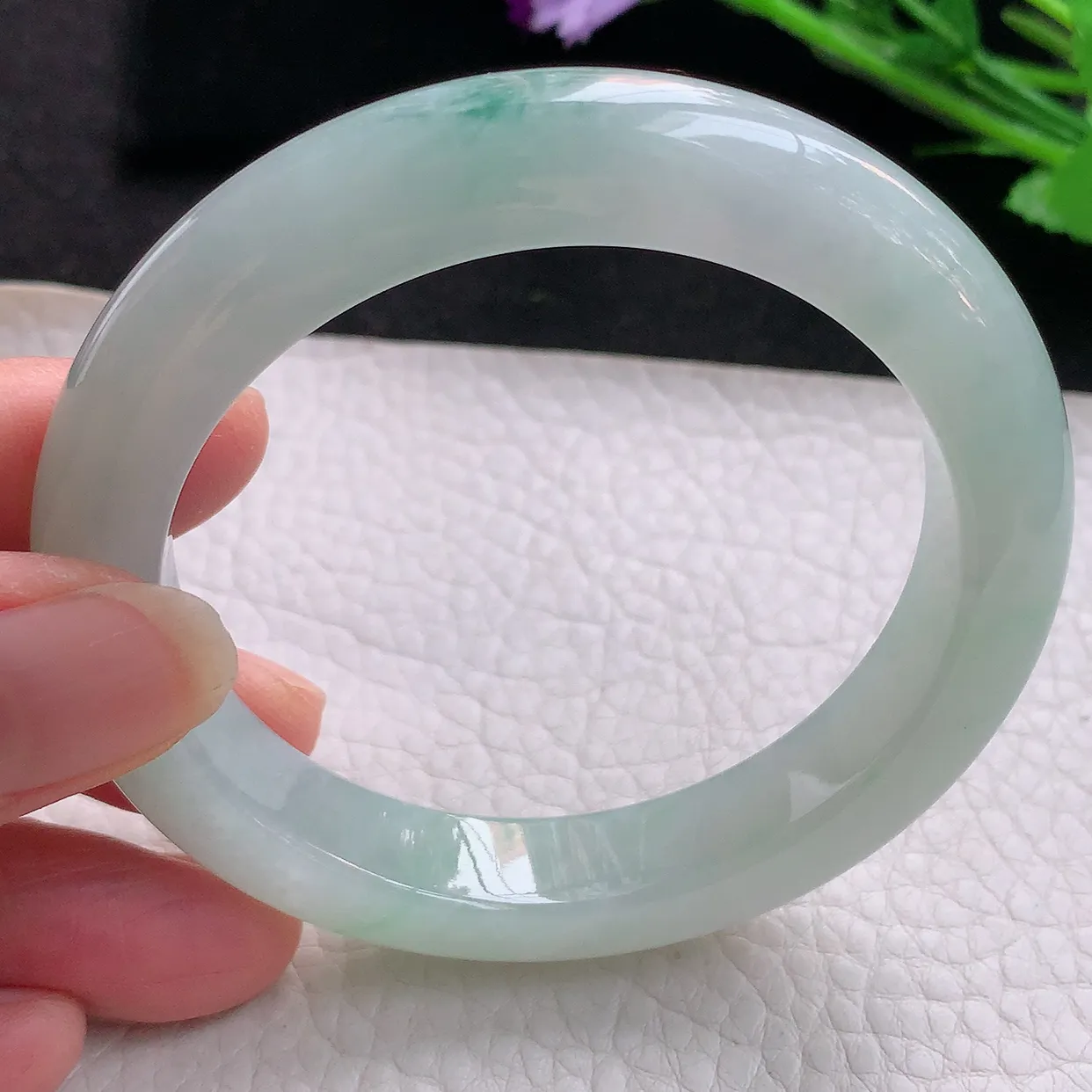 fx自然光56*11.4*9.2平安镯 缅甸翡翠玉手镯冰飘花宽边玉手环 美人镯