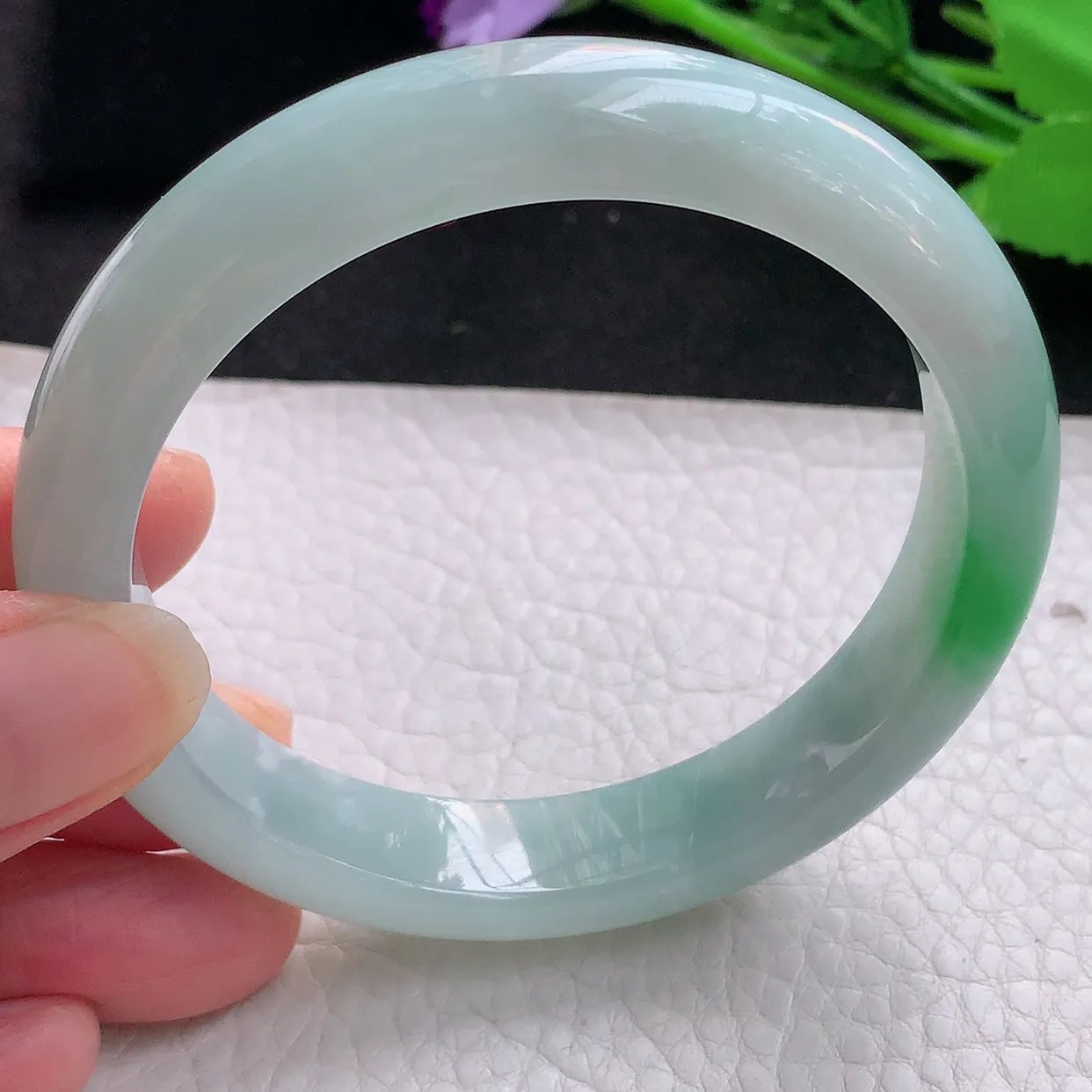 fx自然光58.5*12.2*8.2平安镯 翡翠玉手镯冰飘阳绿宽边玉手环