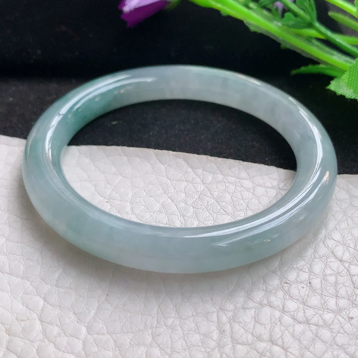 xh自然光53*8.6美人镯 翡翠玉手镯冰飘花圆条玉手环 美人镯