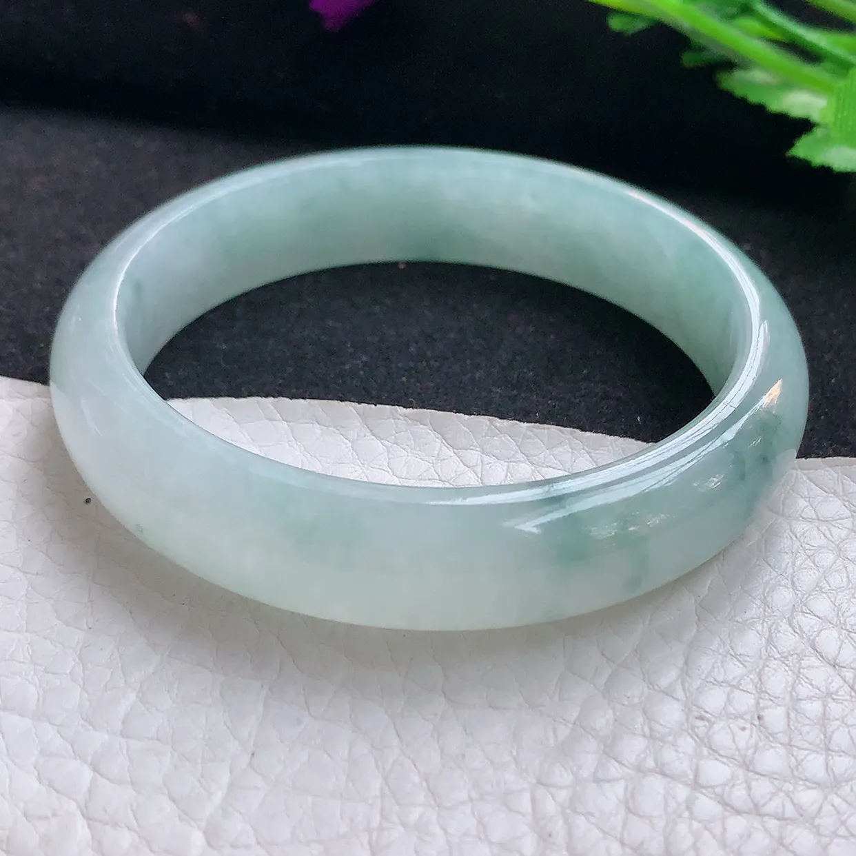 xx自然光55*12.6*7.2平安镯 缅甸翡翠A货玉手镯冰飘花宽边玉手环