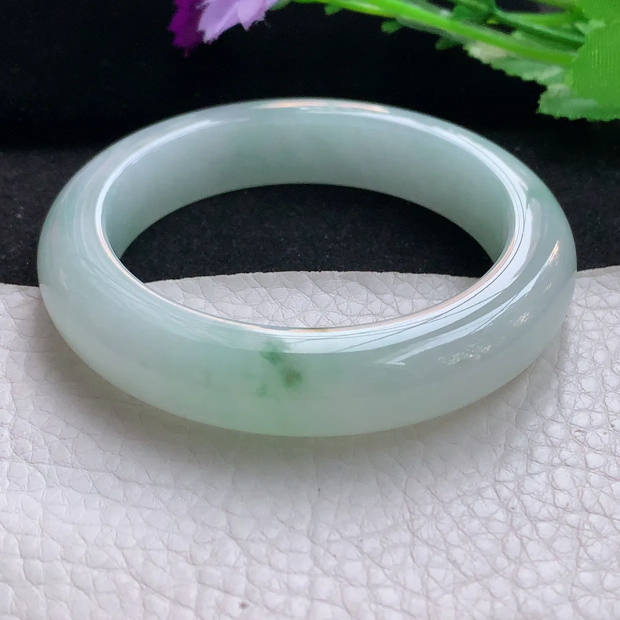 nr自然光55.5*13*10平安镯 缅甸翡翠A货玉手镯飘花厚装宽边玉手环