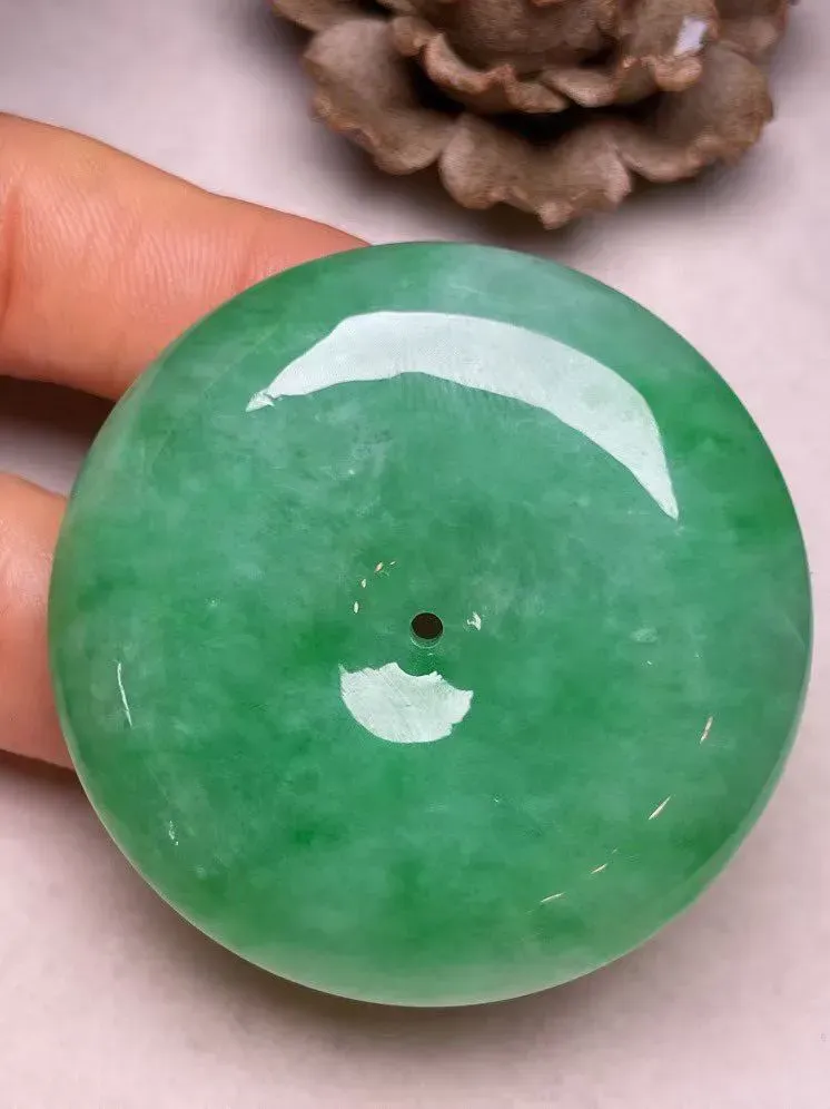 冰糯种满色【大平安扣】吊坠，种水好，玉质细腻 ，卖相好