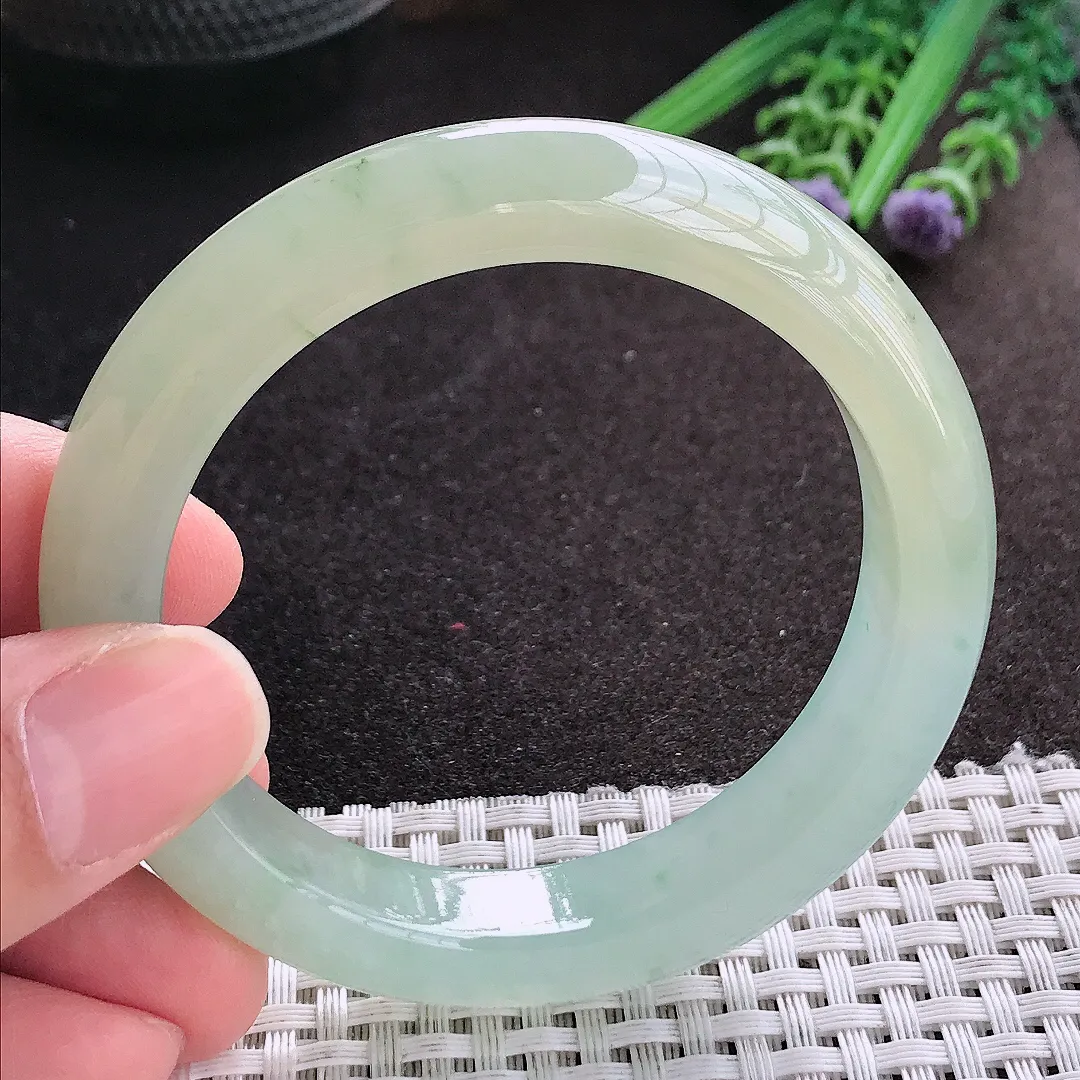 天然A货翡翠54.5/11.9/9老坑冰胶果冻蜜蜡黄黄翡手镯宽边玉镯手环