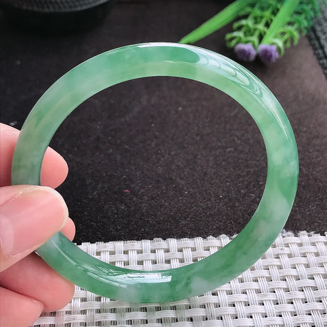 天然A货翡翠59/9.3/7.8老坑冰胶水灵冰晴满绿手镯宽边玉镯手环