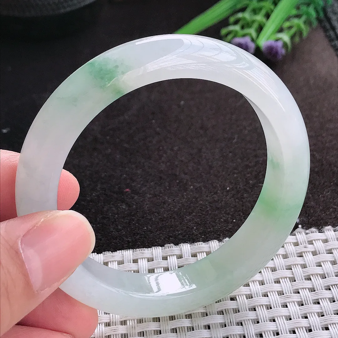 天然A货翡翠54.8/12.1/8.7老坑冰纯果冻胶冰飘花手镯宽边玉镯手环