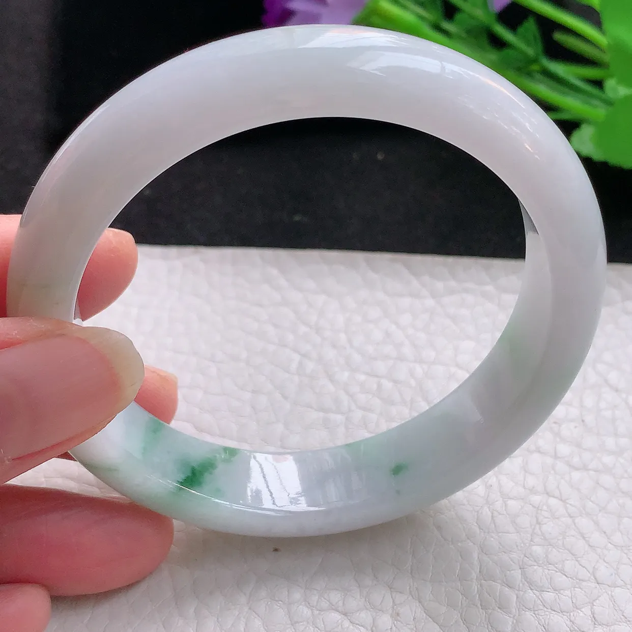 ee自然光59*13.8*8.2平安镯 缅甸翡翠A货飘花宽边玉手镯玉手环