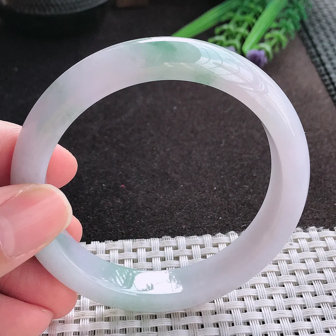 天然A货翡翠58.5/12.6/8.5老坑冰润水灵飘花手镯宽边玉镯手环