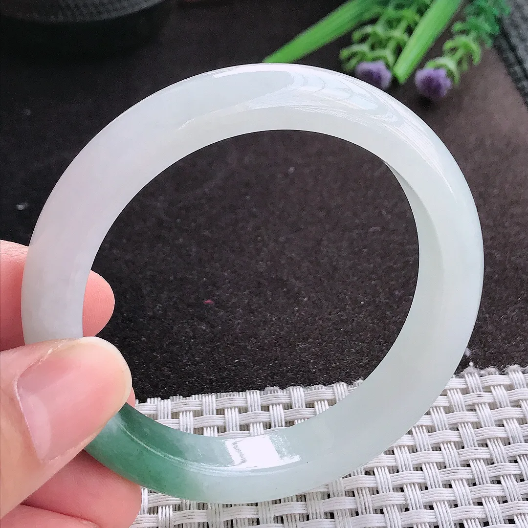 天然A货翡翠56/11.5/8.5老坑冰润起胶半山半水油绿手镯宽边玉镯手环