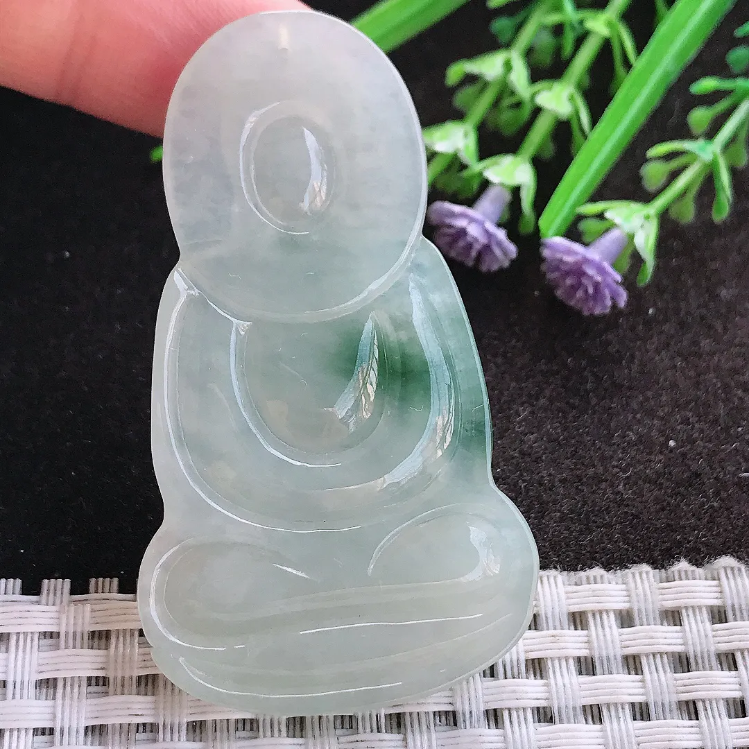 天然A货翡翠58.7/33.3/6老坑秀气冰润飘花大日如来佛吊坠翡翠挂件