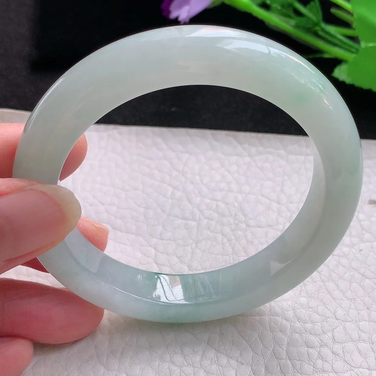 fx自然光56*11.4*9.2平安镯 缅甸翡翠玉手镯冰飘花宽边玉手环 美人镯