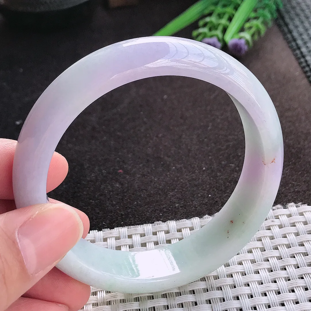 天然A货翡翠59.8/15.7/8.1老坑精美油润紫罗兰手镯宽边玉镯手环