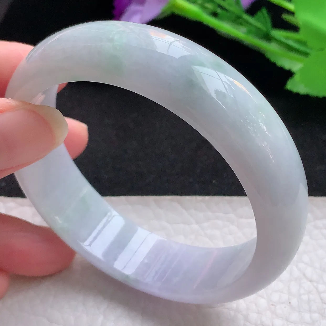 nr自然光59.5*16.8*8轮胎镯 缅甸翡翠A货玉手镯春带彩宽边玉手环