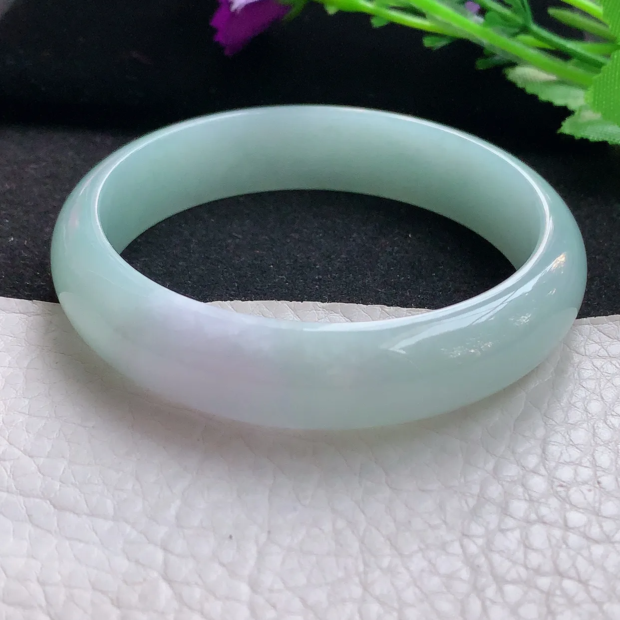 nr自然光59*14.2*7平安镯 缅甸翡翠A货玉手镯晴底飘紫宽边玉手环