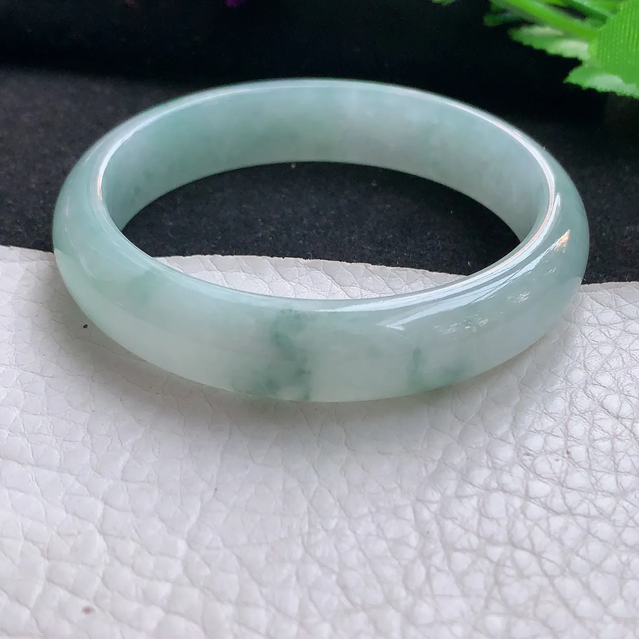 xx自然光55*12.6*7.2平安镯 缅甸翡翠A货玉手镯冰飘花宽边玉手环